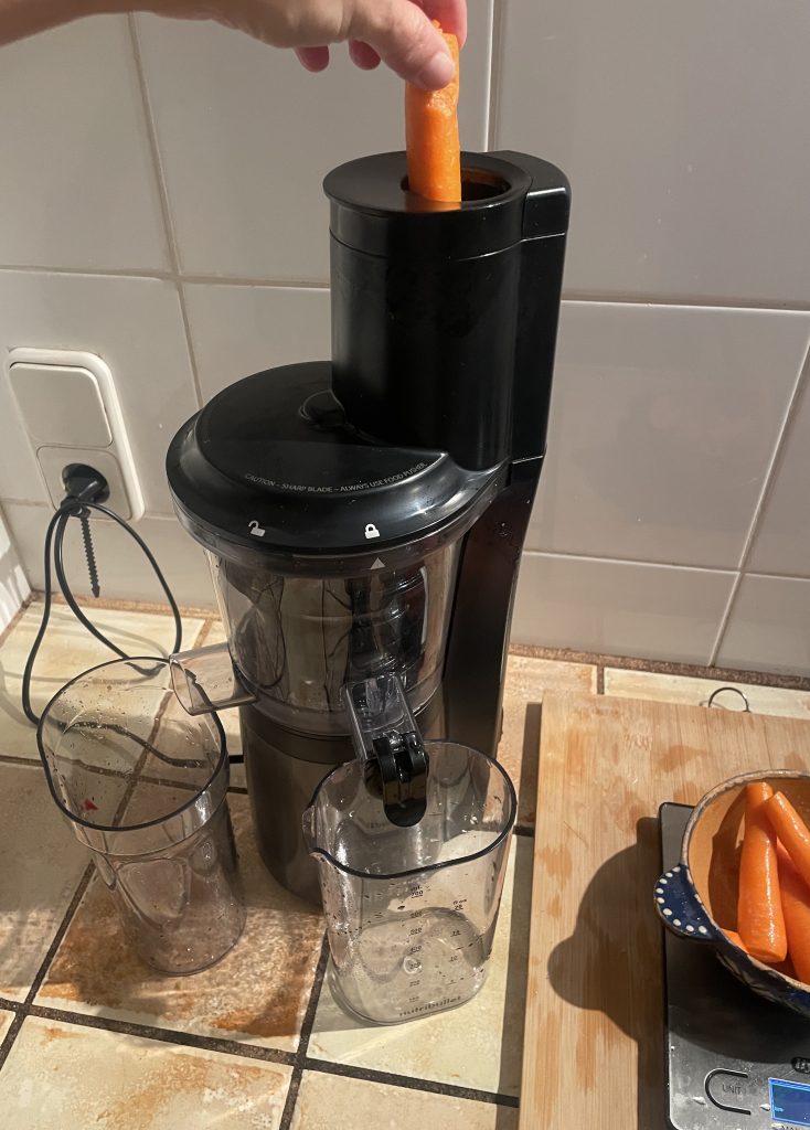 nutribullet NBJ500 Slow-Juicer beim Einfüllen von Möhren