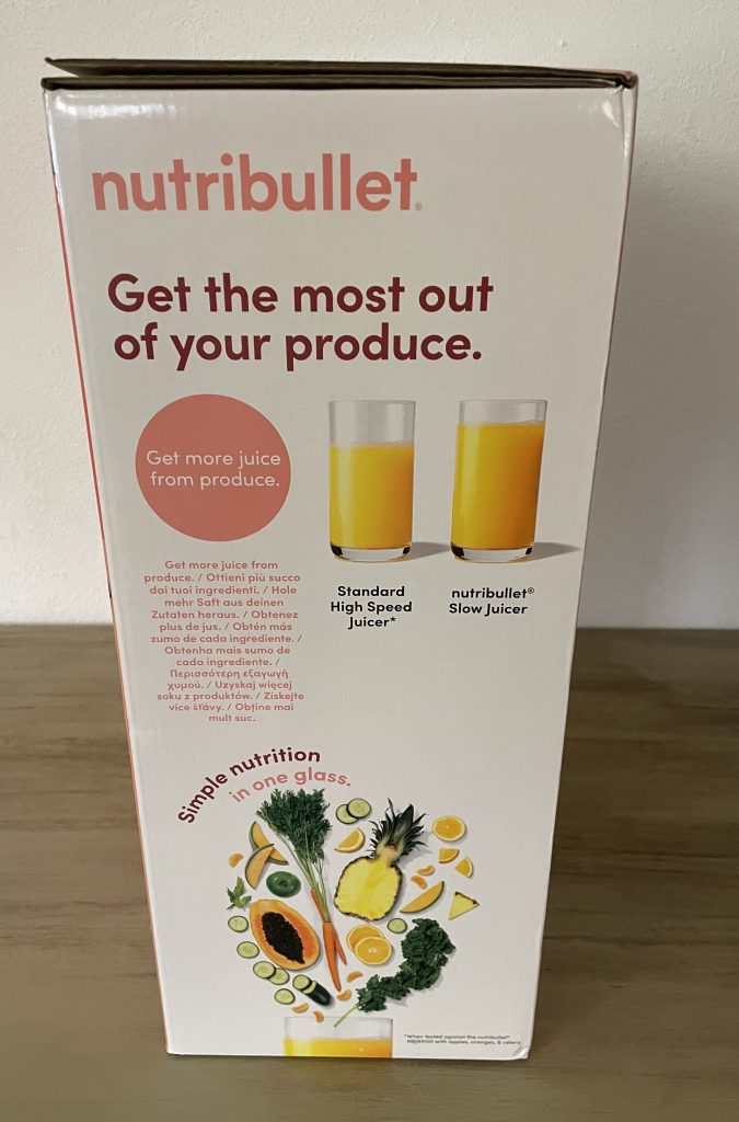 nutribullet NBJ500 Slow-Juicer in Karton von der linken Seite