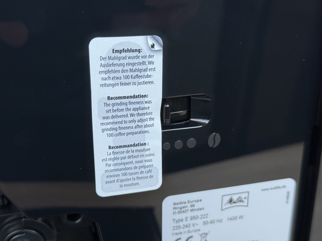 Melitta Solo E 950-222 Kaffeevollautomat Detail Mahlgradeinstellung