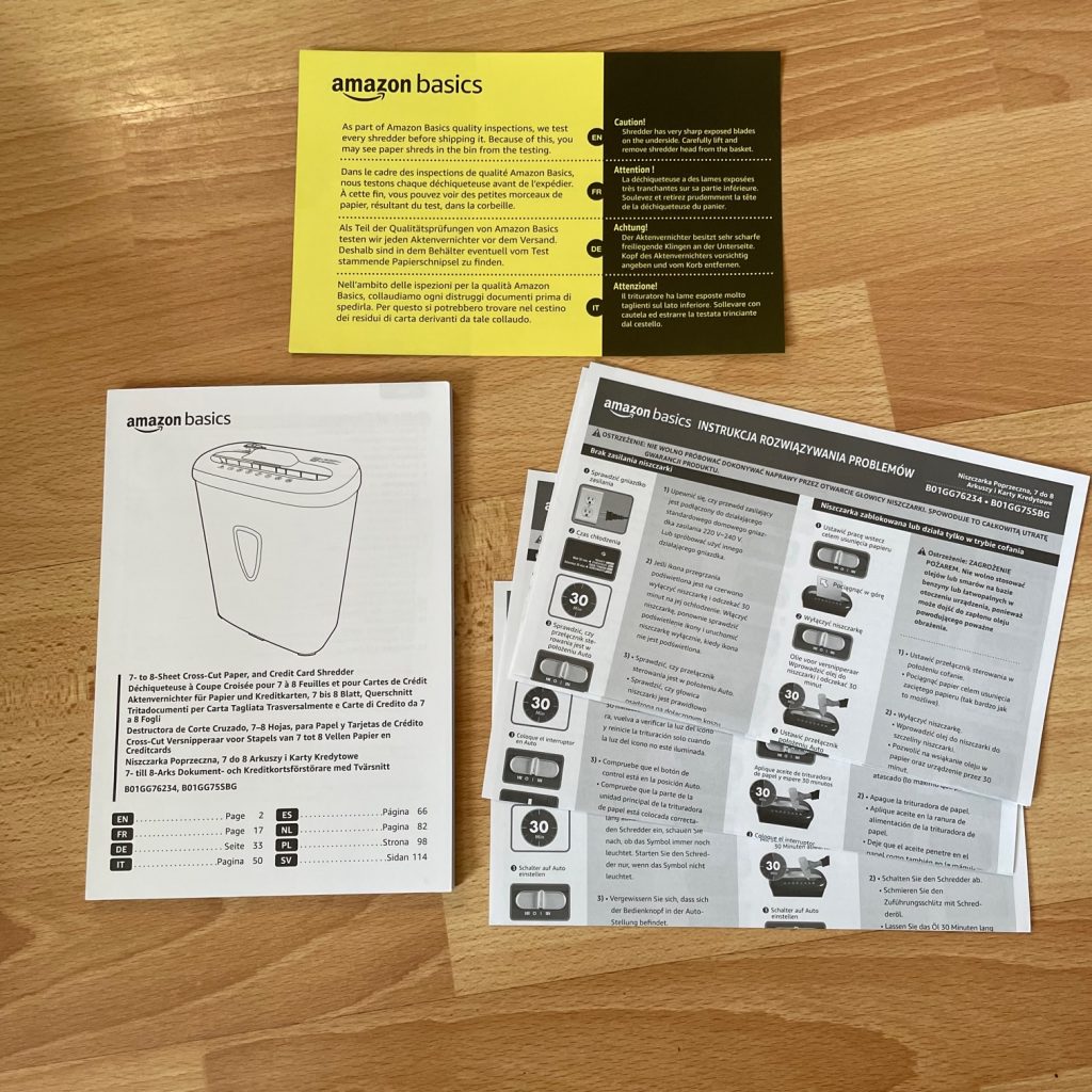 Amazon Basics Aktenvernichter Anleitungen