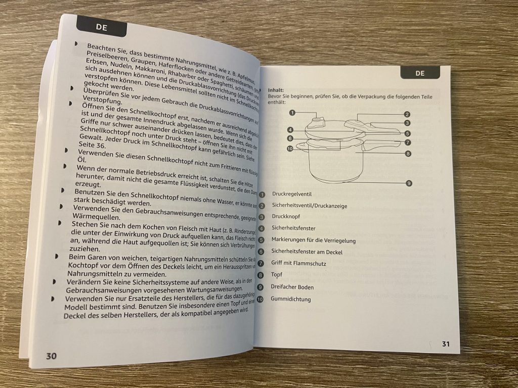 Amazon Basics Schnellkochtopf Bedienungsanleitung