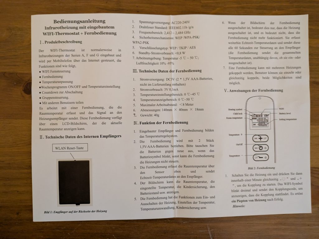 Anleitung der Beycold 900 Infrarotheizung (2)