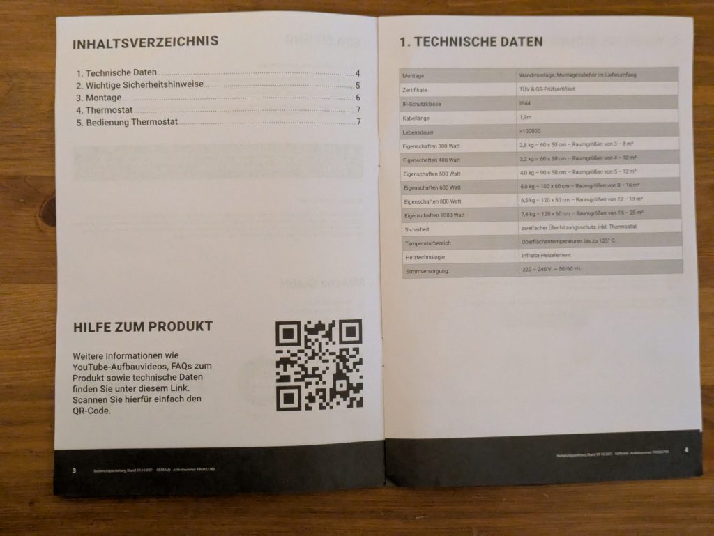 Anleitung der Heidenfeld HF-HP 100-3 Infrarotheizung geöffnet