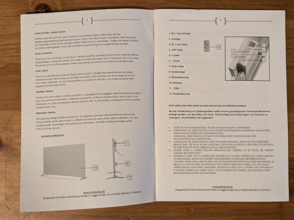 Anleitung der Kesser 350W Infrarotheizung (2)