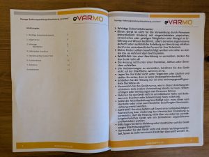 Anleitung der eVARMO suna basic Infrarotheizung geöffnet