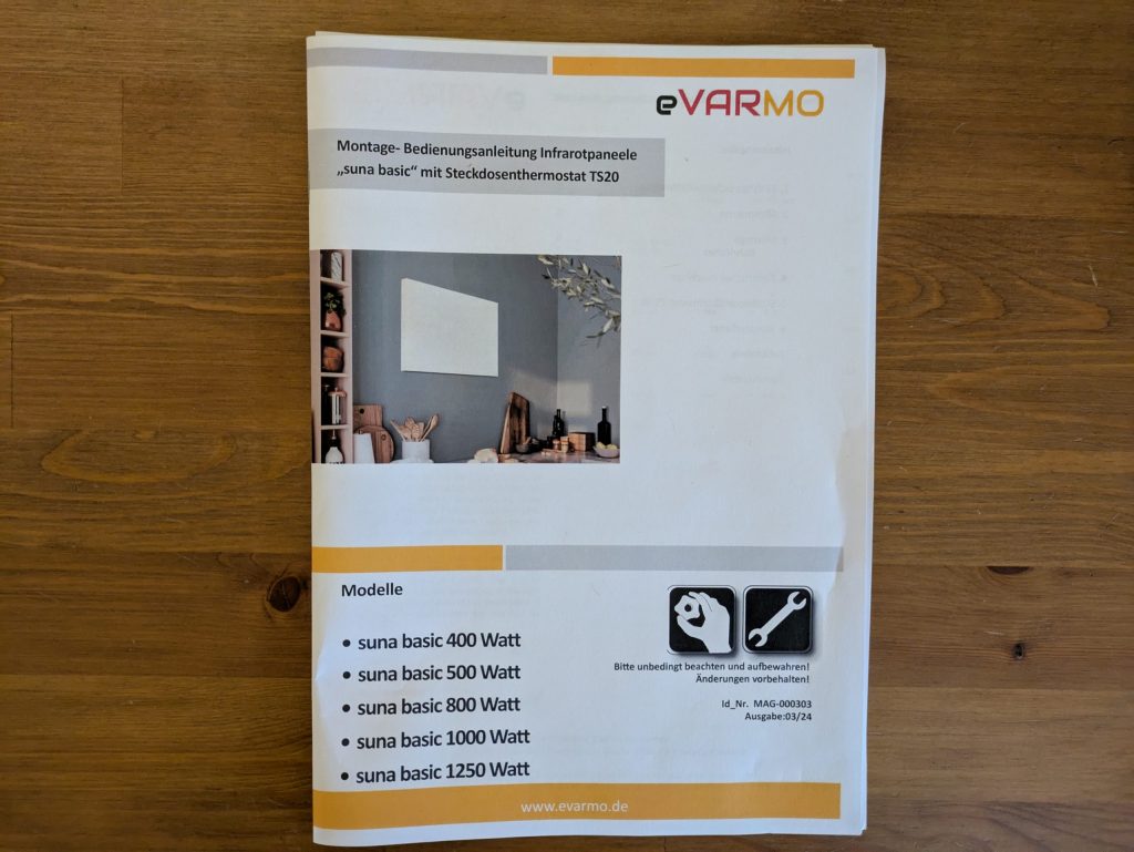 Anleitung der eVARMO suna basic Infrarotheizung