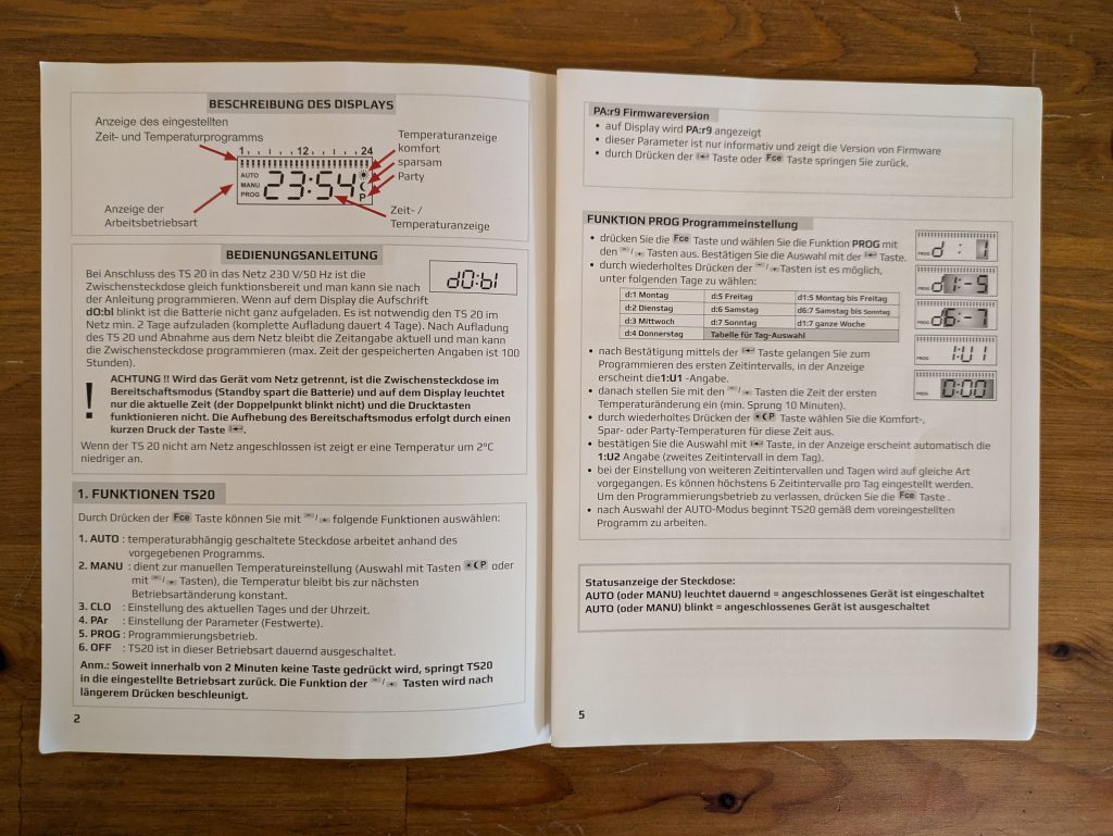 Anleitung des Thermostats TS20 der eVARMO suna basic Infrarotheizung