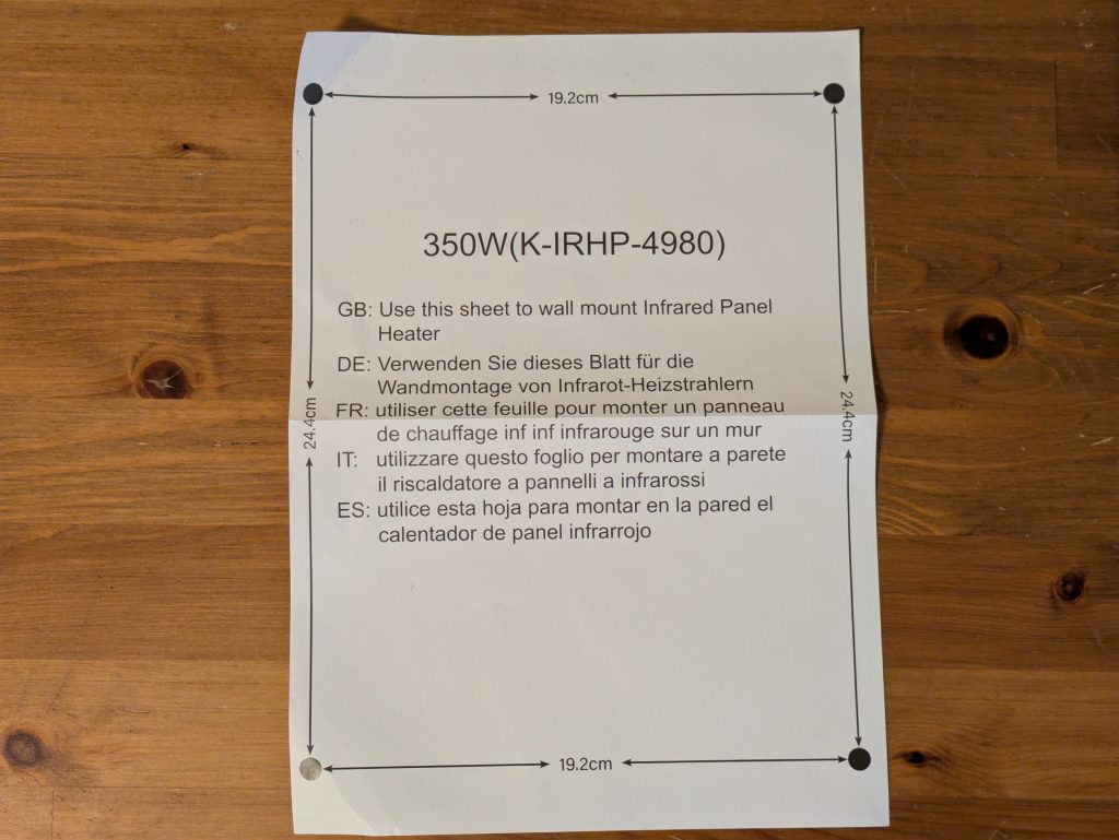 Borhschablone der Kesser 350W Infrarotheizung