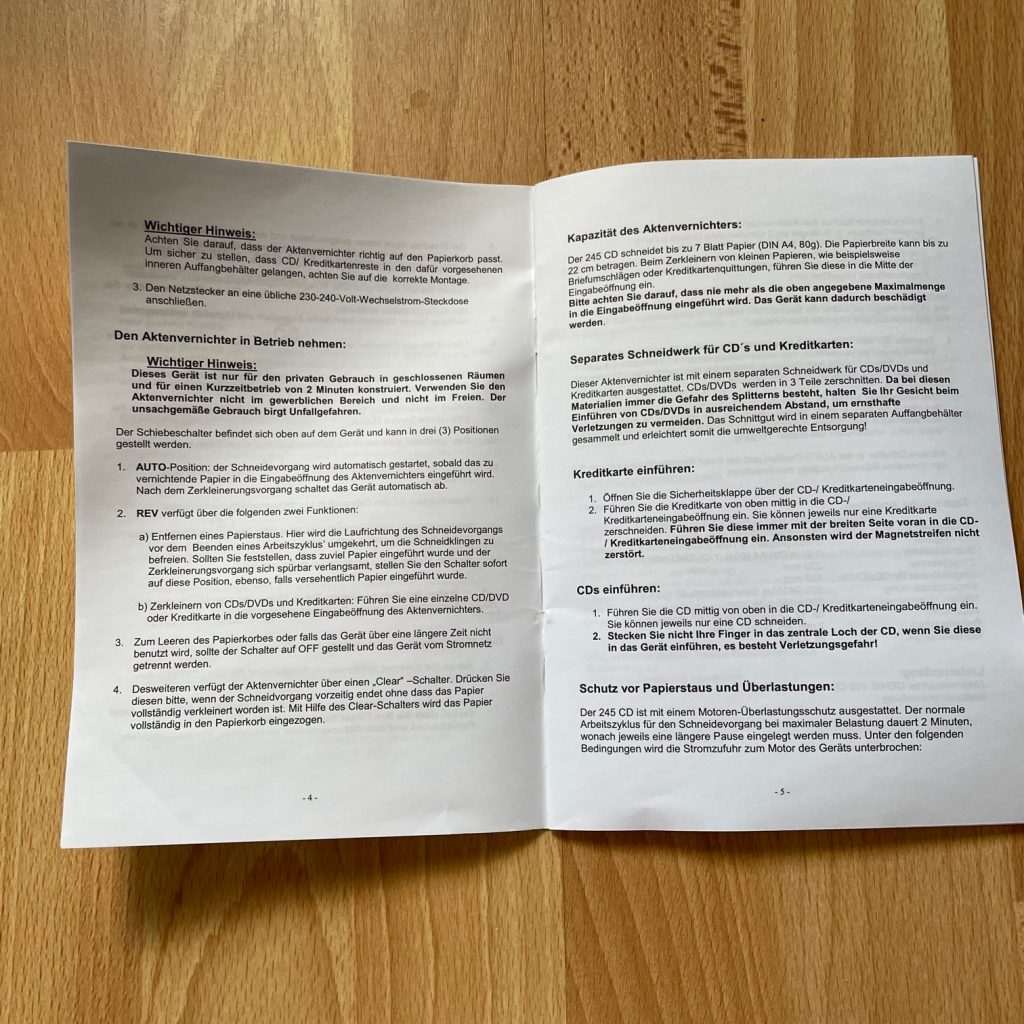 GENIE 245 CD Aktenvernichter Anleitung