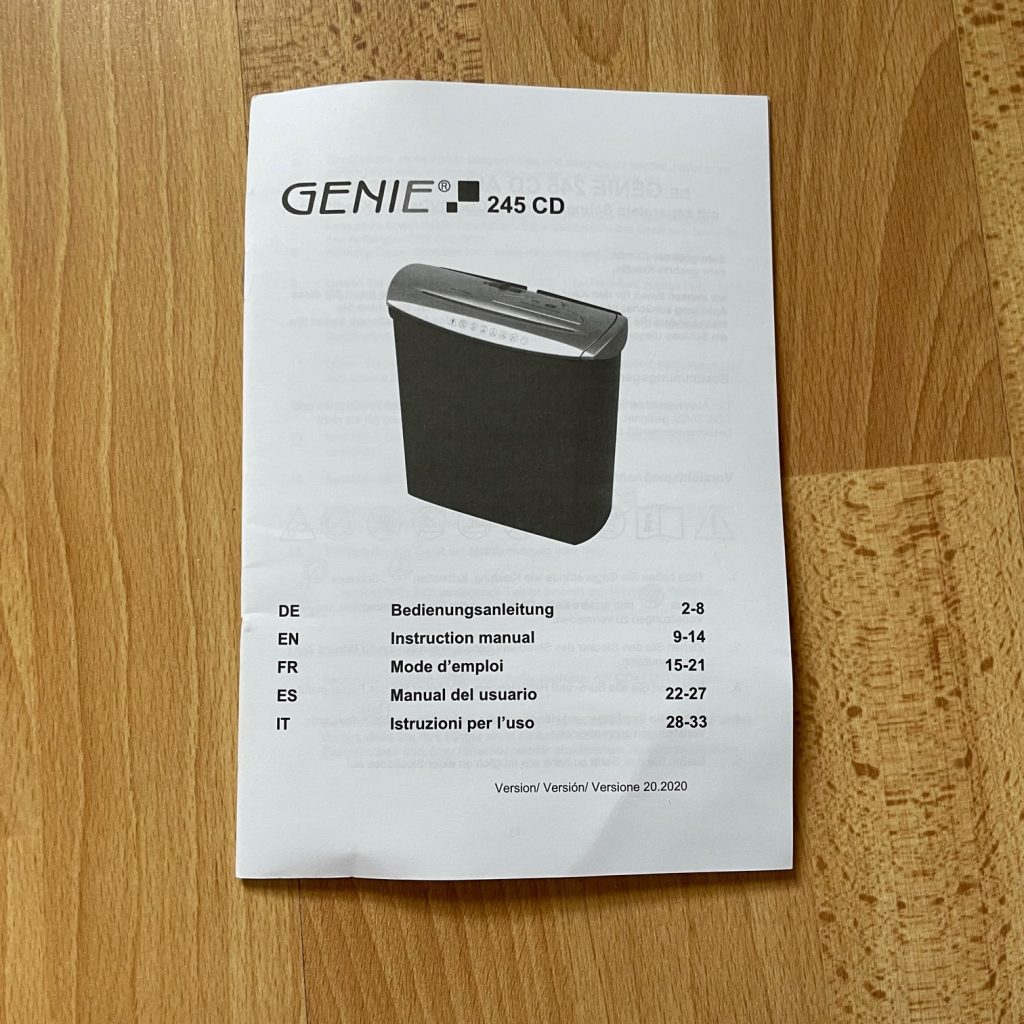 GENIE 245 CD Aktenvernichter Bedienungsanleitung