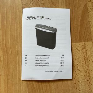 GENIE 245 CD Aktenvernichter Bedienungsanleitung