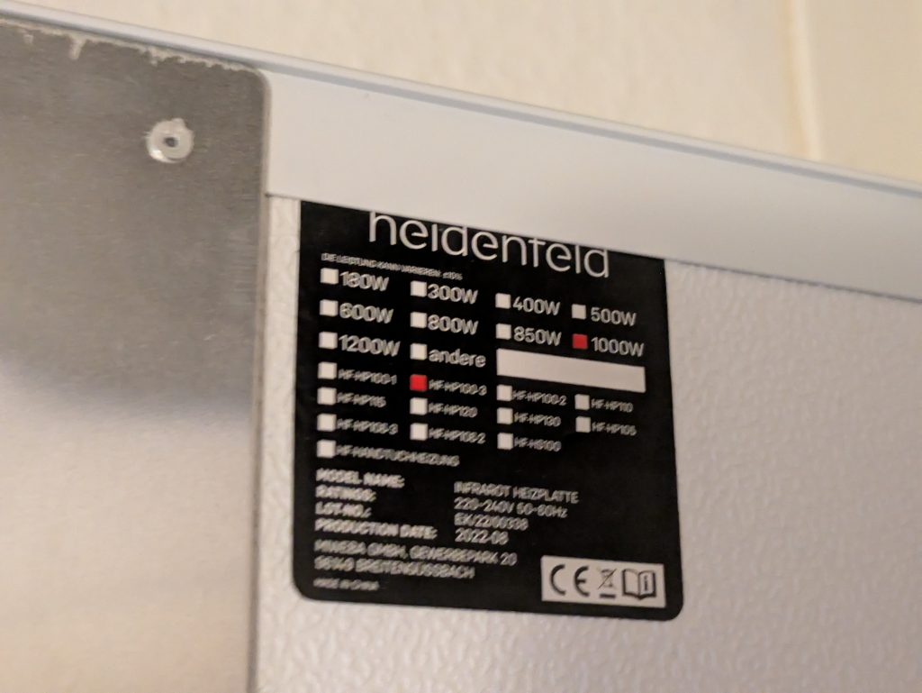 Heidenfeld HF-HP 100-3 Infrarotheizung Details