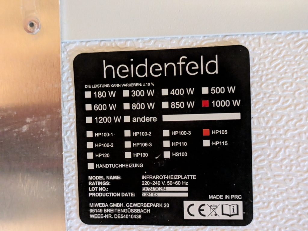 Heidenfeld HF-HP 105 Infrarotheizung Details