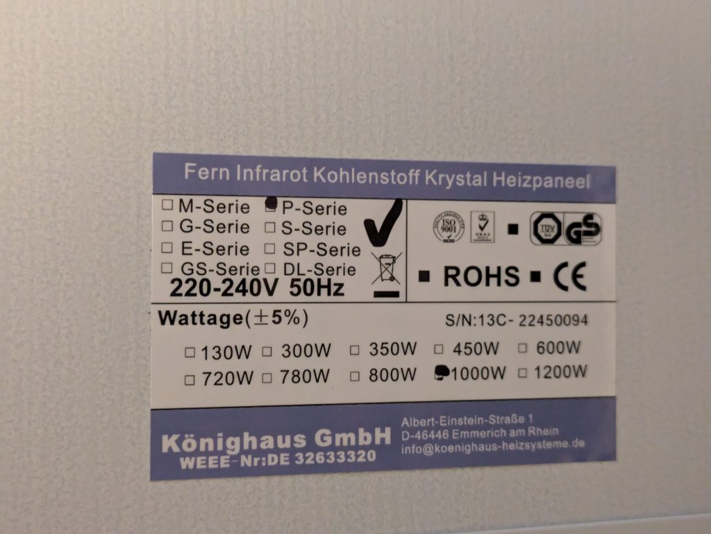 Könighaus P1000 Infrarotheizung Details