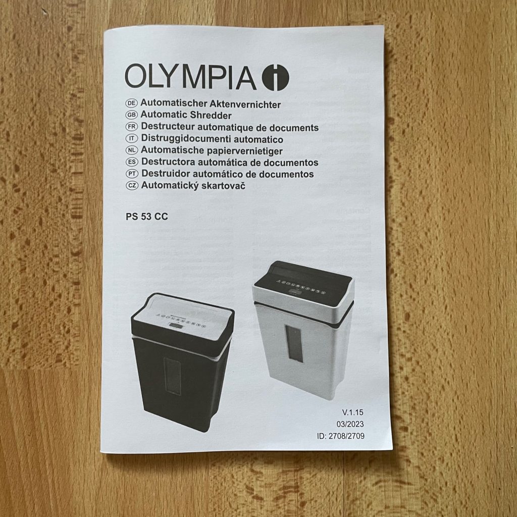 Olympia PS 53CC Aktenvernichter Bedienungsanleitung