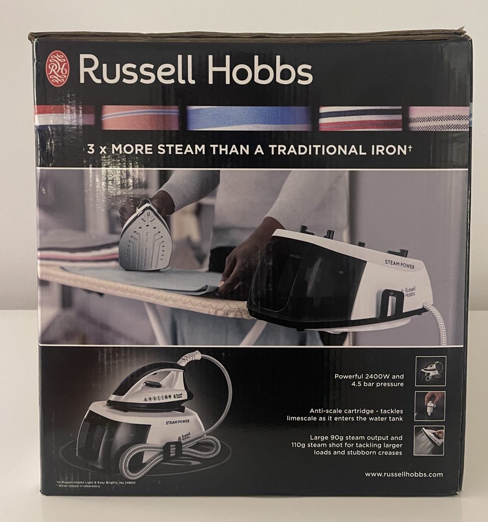 Russell Hobbs 24420-56 Dampfbügelstation im Karton von der rechten Seite