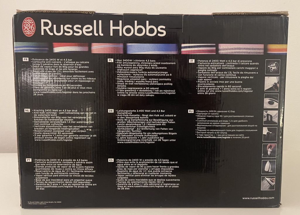 Russell Hobbs 24420-56 Dampfbügelstation im Karton von hinten