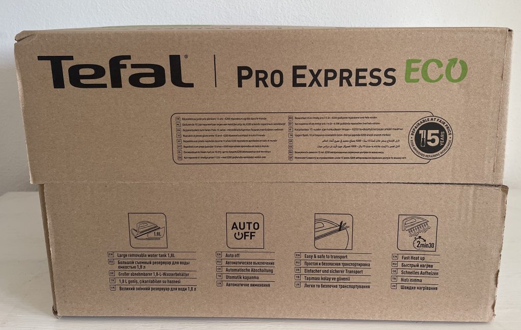 Tefal Pro Express Eco GV9E21E0 Dampfbügelstation im Karton von oben