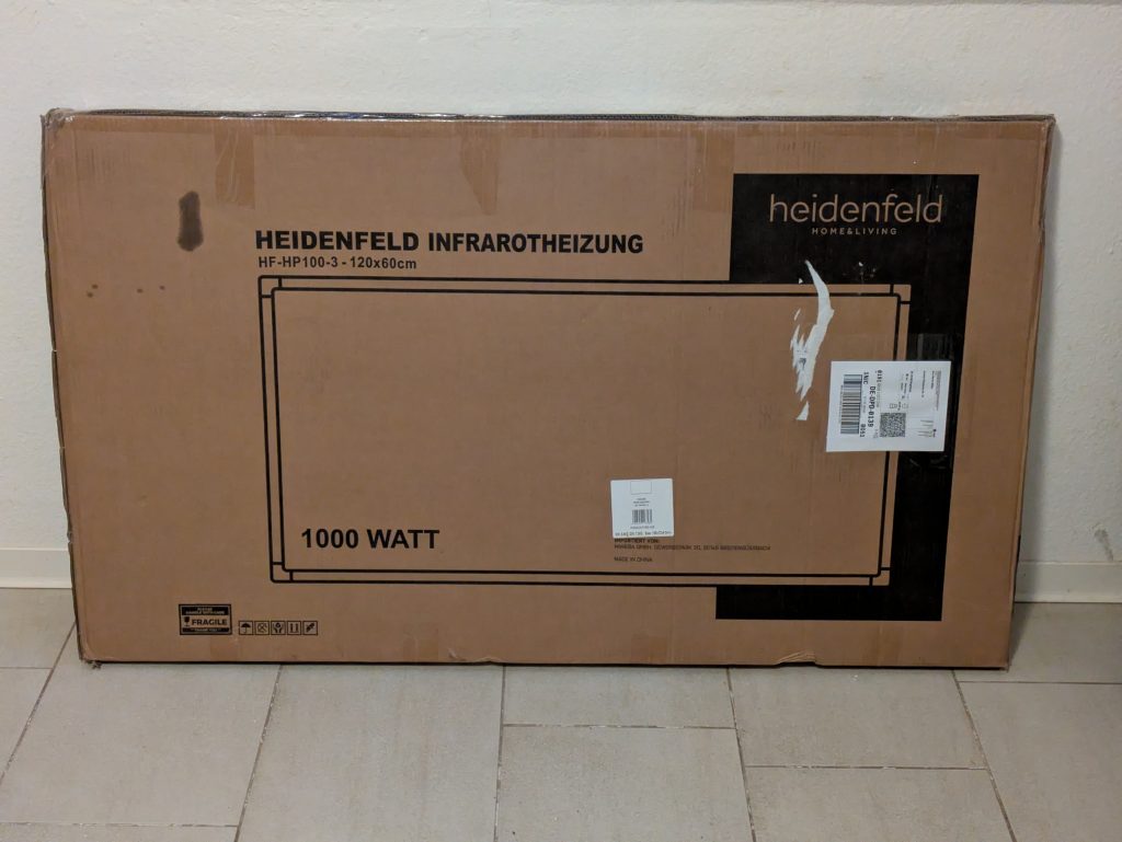 Verpackung der Heidenfeld HF-HP 100-3 Infrarotheizung