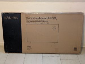 Verpackung der Heidenfeld HF-HP 150 Infrarotheizung von vorne