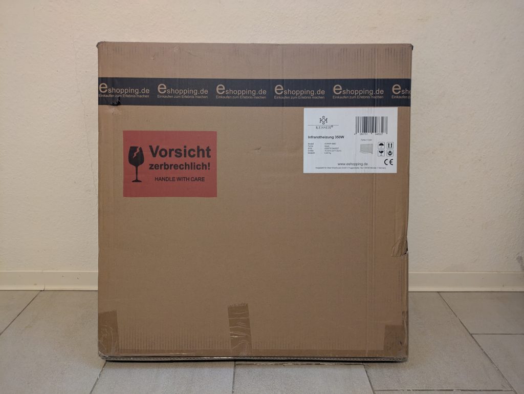 Verpackung der Kesser 350W Infrarotheizung von vorne