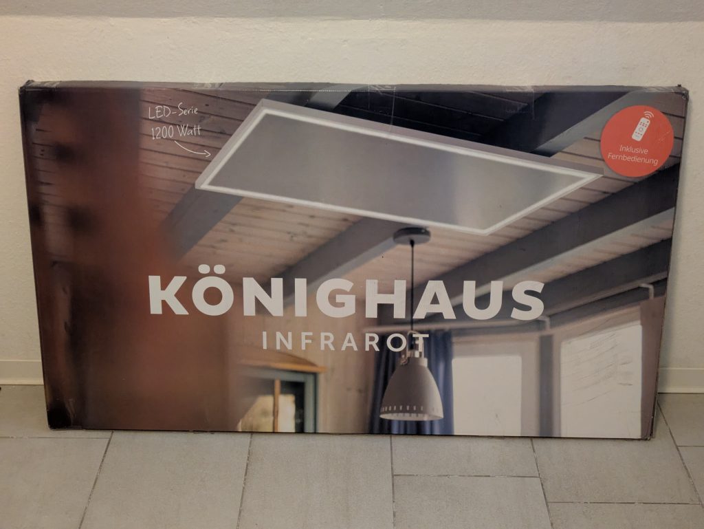 Verpackung der Könighaus M-1000 LED Infrarotheizung von vorne