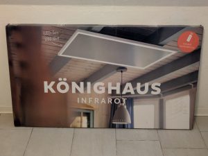 Verpackung der Könighaus M-1000 LED Infrarotheizung von vorne