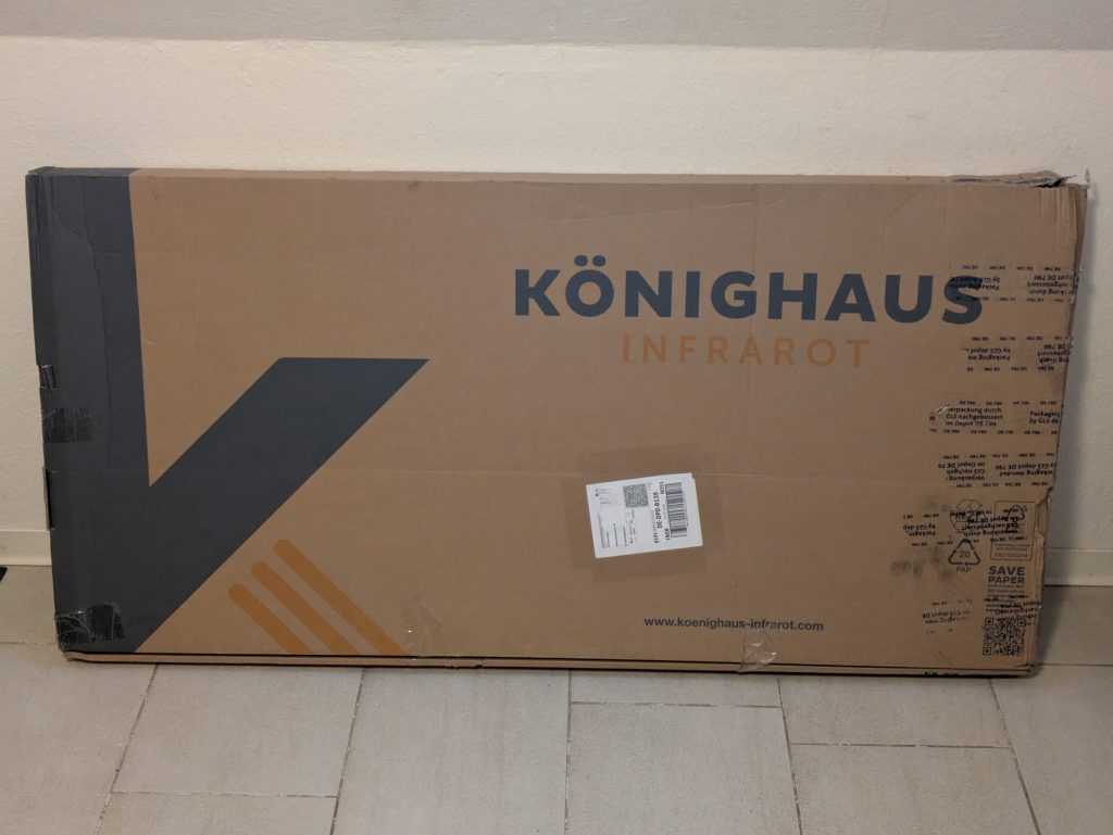 Verpackung der Könighaus P1000 Infrarotheizung von vorne