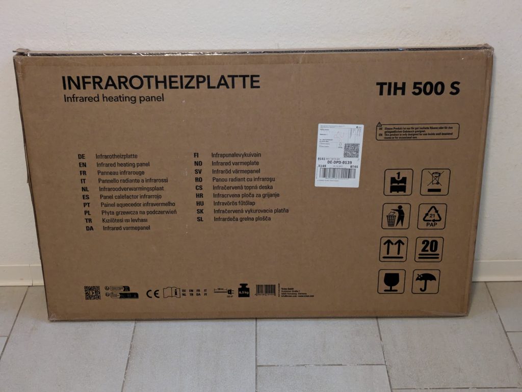 Verpackung der TROTEC TIH 500 S Infrarotheizung von hinten