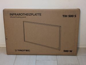 Verpackung der TROTEC TIH 500 S Infrarotheizung von vorne