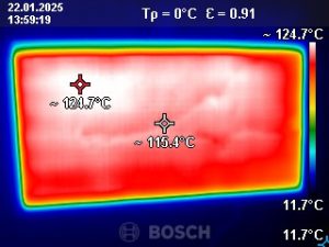 Wärmebild der Heidenfeld HF-HP 105 Infrarotheizung nach 5 Minuten