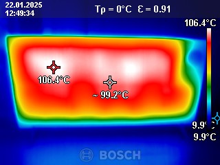 Wärmebild der Heidenfeld HF-HP 150 Infrarotheizung nach 30 Minuten