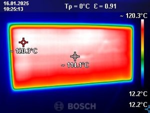 Wärmebild der Könighaus Panorama Infrarotheizung nach 15 Minuten