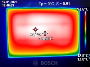 Wärmebild der TROTEC TIH 500 S Infrarotheizung nach 15 Minuten