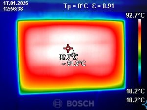 Wärmebild der TROTEC TIH 500 S Infrarotheizung nach 30 Minuten