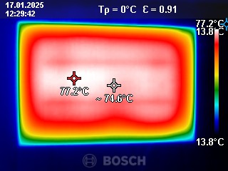 Wärmebild der TROTEC TIH 500 S Infrarotheizung nach 5 Minuten