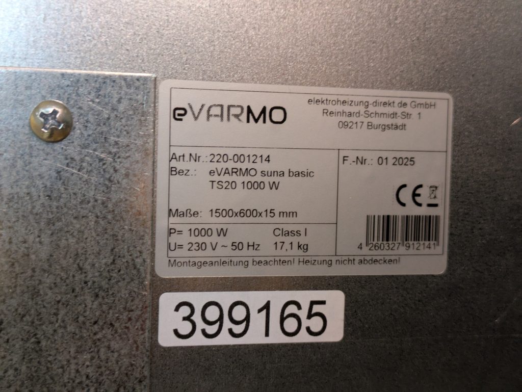 eVARMO suna basic Infrarotheizung Details