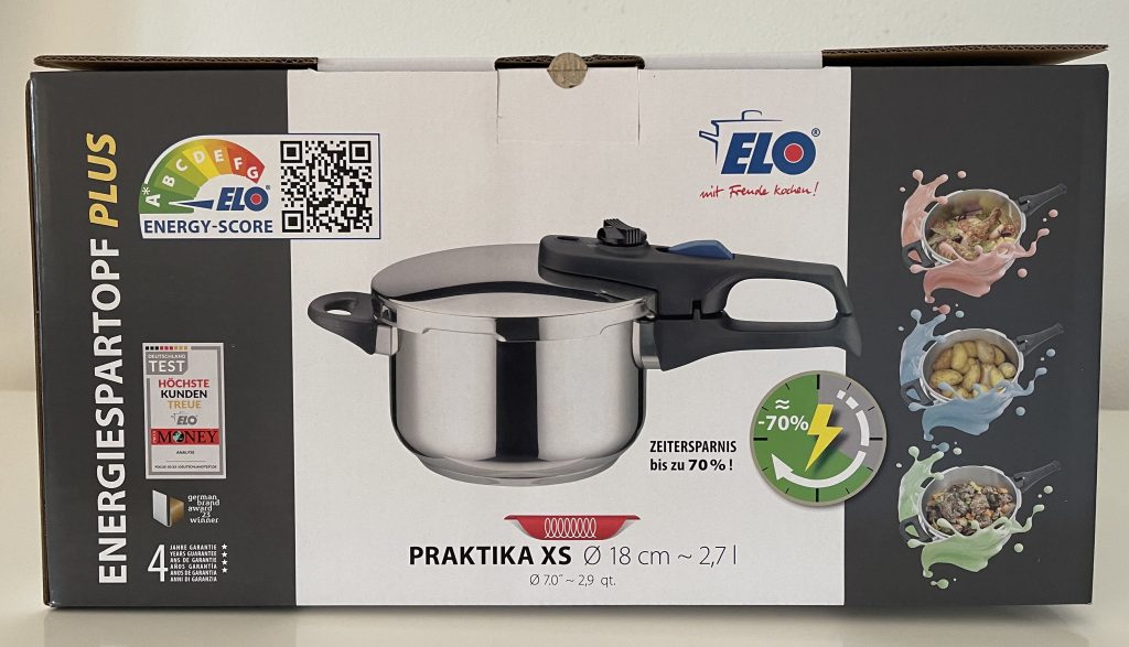 ELO Praktika XS Schnellkochtopf im Karton von vorne