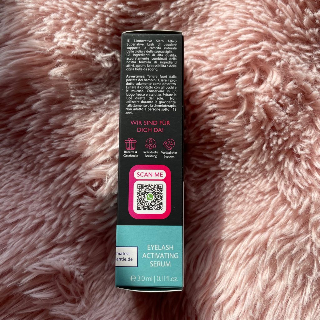 Jeuxloré Superlative Lash Wimpernserum Verpackung von der Seite