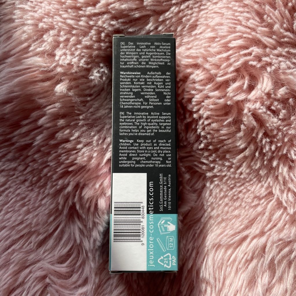 Jeuxloré Superlative Lash Wimpernserum Verpackung von hinten