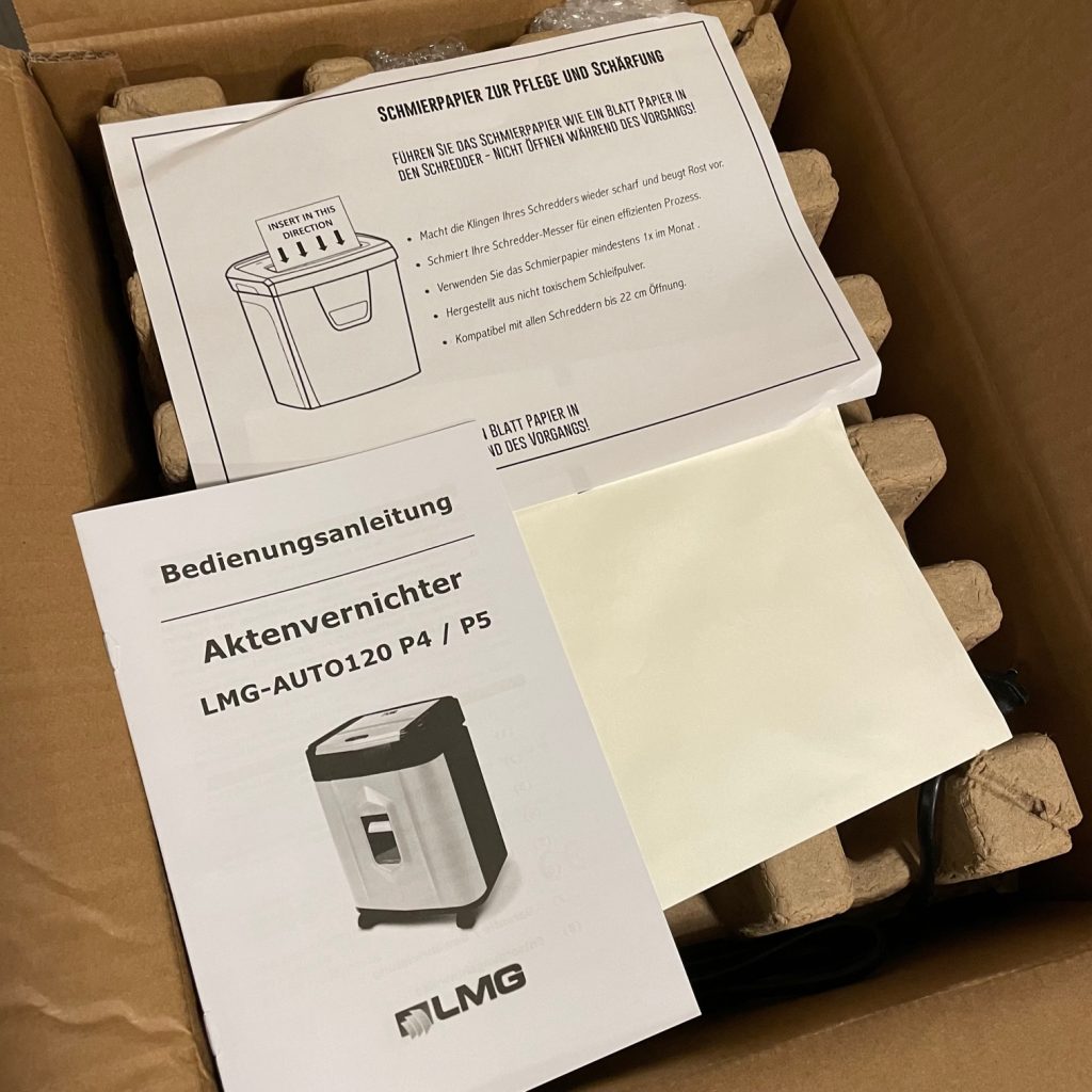 LGM P5 Aktenvernichter Lieferumfang