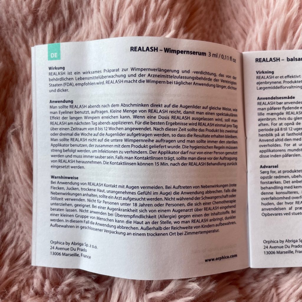 ORPHICA Realash Wimpernserum Anleitung