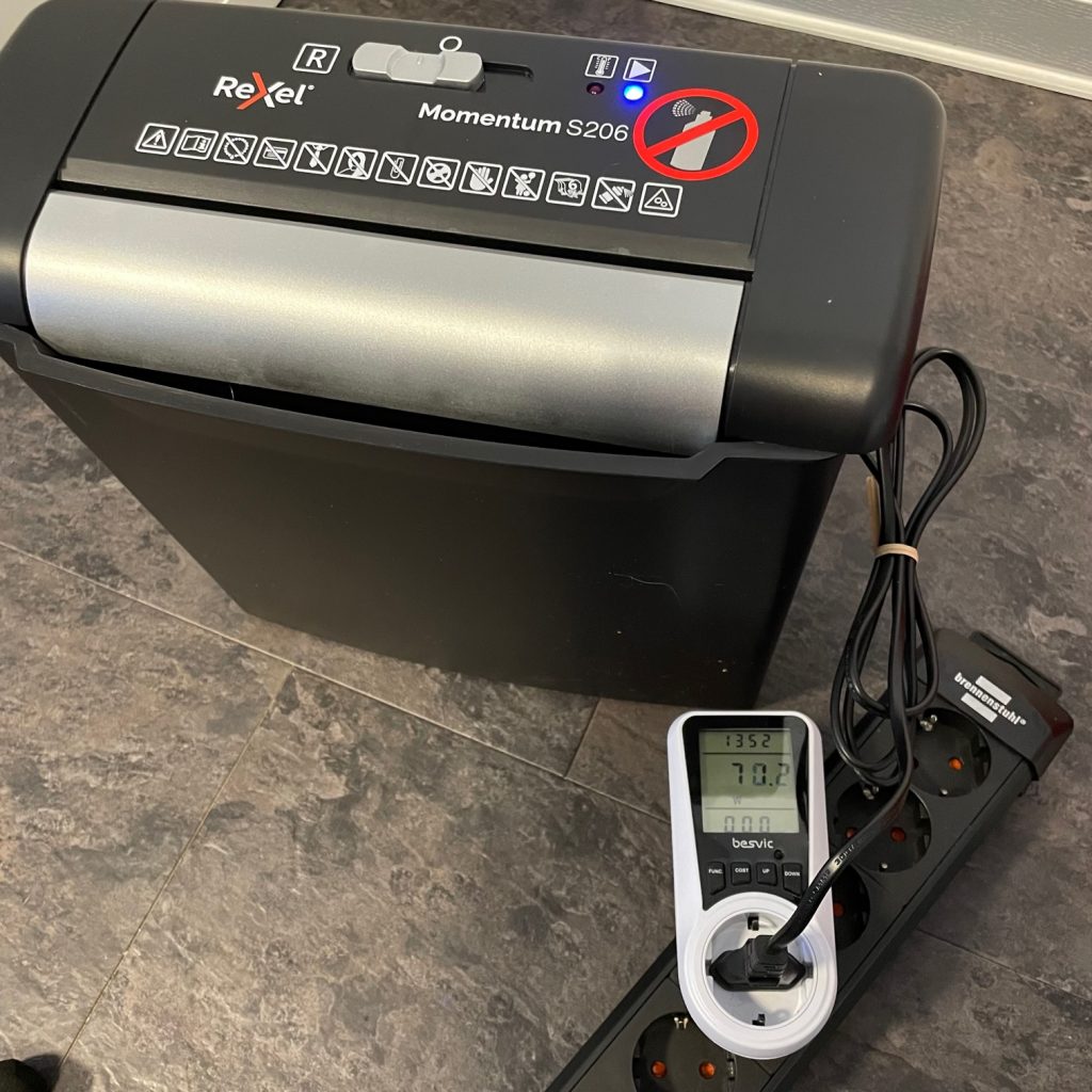 Rexel Momentum S206 Aktenvernichter Stromverbrauch Leerlauf