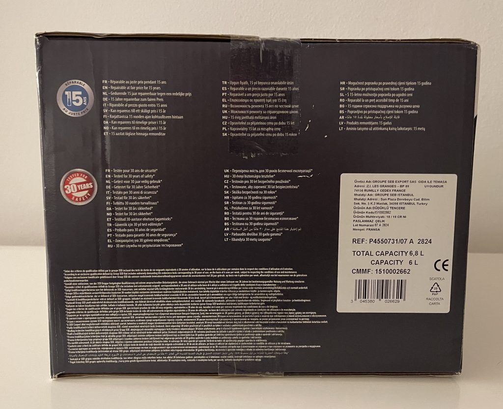 Tefal Clipso+ CHEF P45507 Schnellkochtopf im Karton von hinten