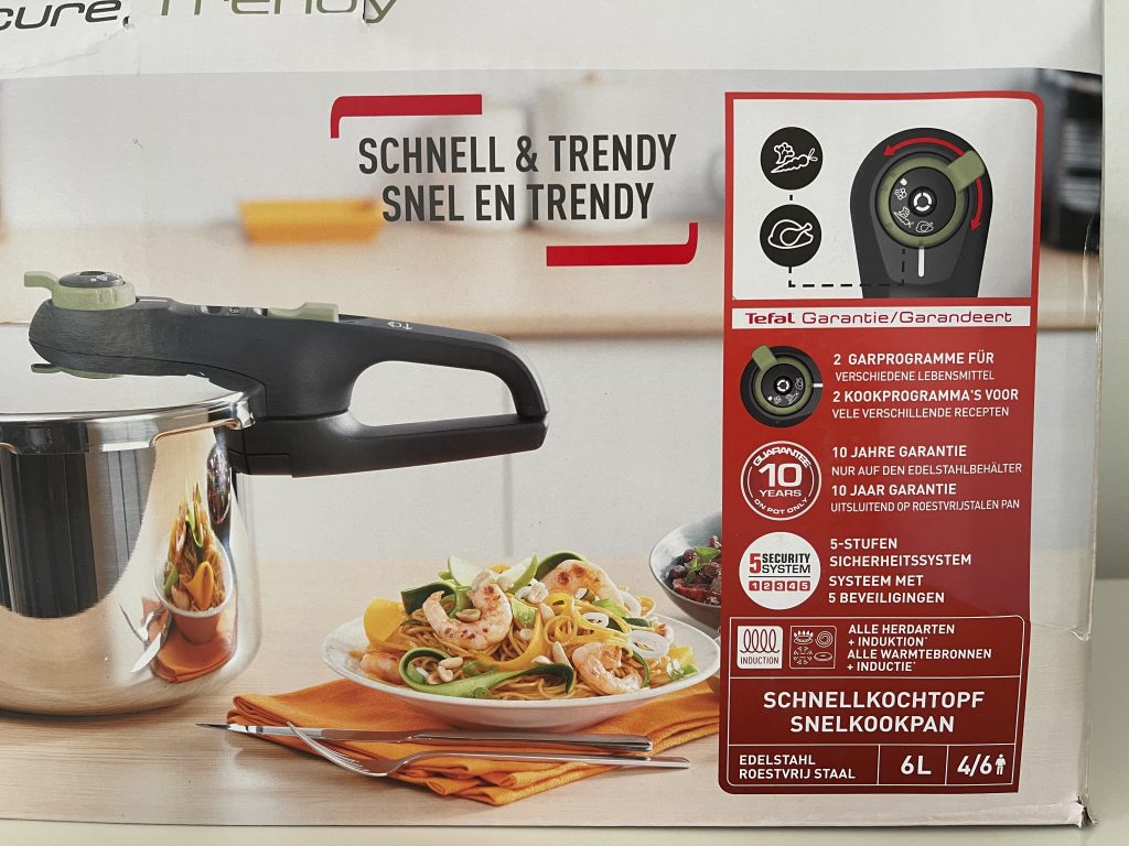 Tefal Secure Trendy ‎P25844 Schnellkochtopf Produktinformationen auf dem Karton
