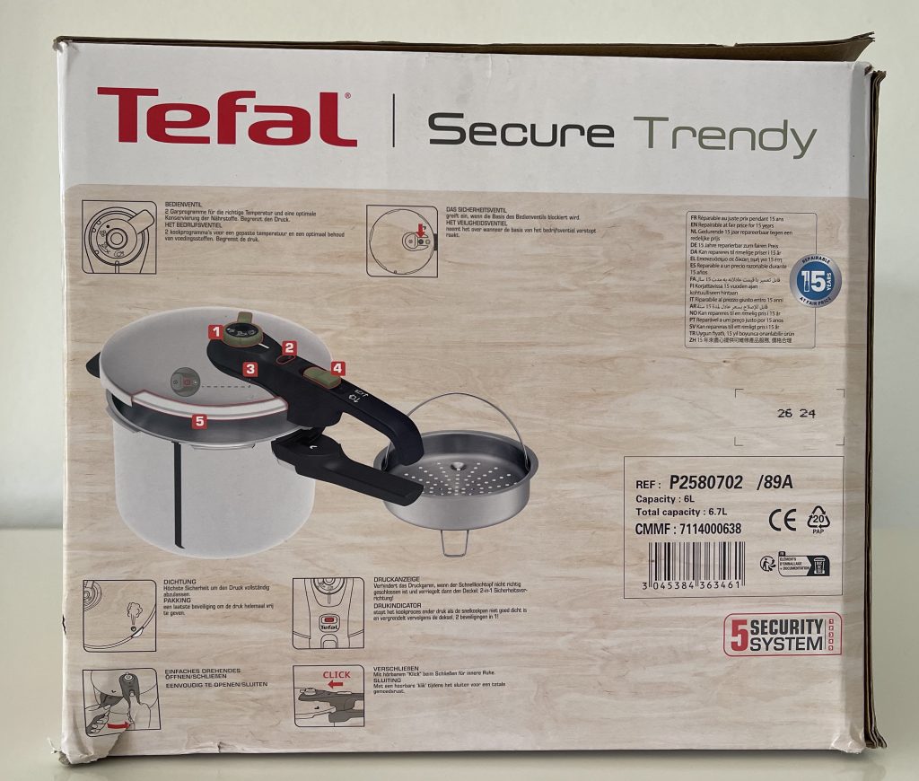 Tefal Secure Trendy ‎P25844 Schnellkochtopf im Karton von hinten