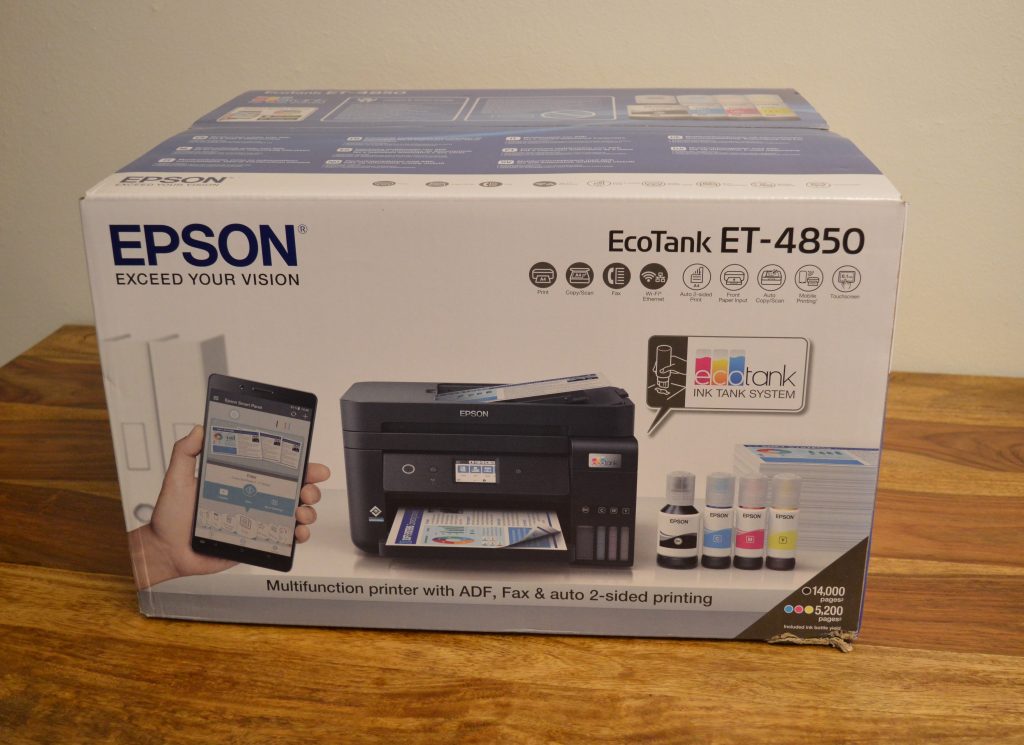 Epson EcoTank ET-4850 Drucker Verpackung Frontansicht