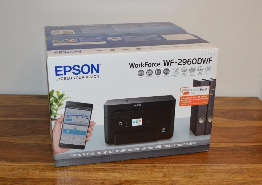 Epson WorkForce WF-2960DWF Drucker Verpackung Frontansicht (1)