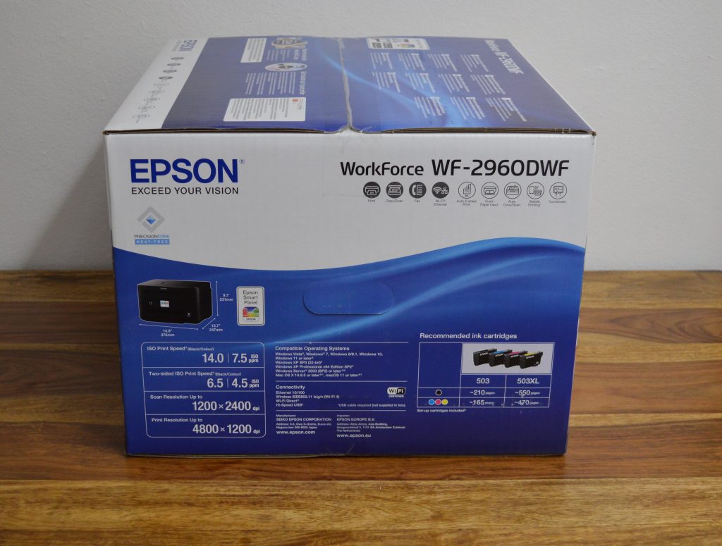 Epson WorkForce WF-2960DWF Drucker Verpackung Seitenansicht Rechts