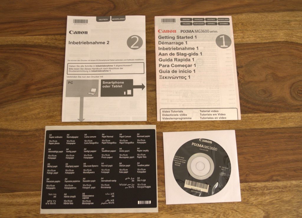 Canon PIXMA MG3650S Drucker Bedienungsanleitung und Installations-CD
